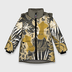 Куртка зимняя для девочки Жирафы в тропиках, цвет: 3D-светло-серый