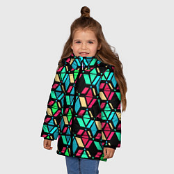 Куртка зимняя для девочки Геометрические фигуры темная текстура, цвет: 3D-светло-серый — фото 2