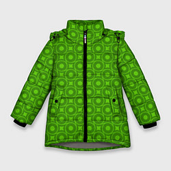 Куртка зимняя для девочки Зеленые круги и ромбы, цвет: 3D-светло-серый