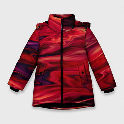 Куртка зимняя для девочки Красный абстрактный модный узор, цвет: 3D-черный