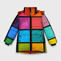 Куртка зимняя для девочки Абстрактный набор красок-паттернов, цвет: 3D-красный