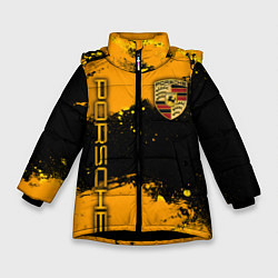 Куртка зимняя для девочки PORSCHE - ОРАНЖЕВЫЕ БРЫЗГИ, цвет: 3D-черный