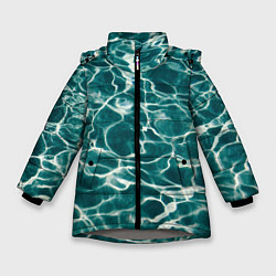 Куртка зимняя для девочки Абстрактные волны в воде - Тёмно-зелёный, цвет: 3D-светло-серый