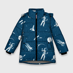 Куртка зимняя для девочки Текстура Космос, цвет: 3D-светло-серый