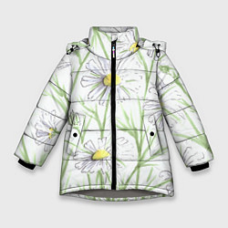 Куртка зимняя для девочки Скетч Ромашки, цвет: 3D-светло-серый