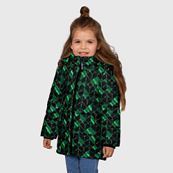 Куртка зимняя для девочки Геометрический узор, зеленые фигуры на черном, цвет: 3D-черный — фото 2
