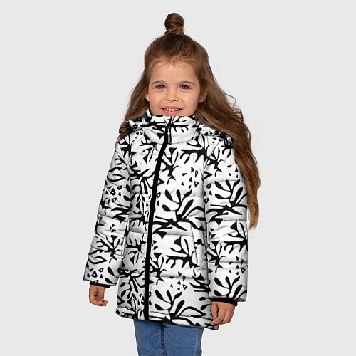 Зимняя куртка для девочки Черно белый абстрактный модный узор / 3D-Красный – фото 3