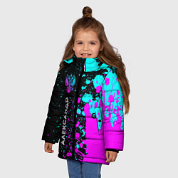 Куртка зимняя для девочки Александр и неоновый герб России: по-вертикали, цвет: 3D-черный — фото 2