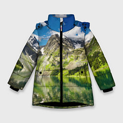 Куртка зимняя для девочки Живописное горное озеро, цвет: 3D-черный