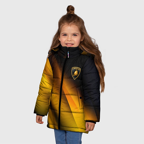 Зимняя куртка для девочки Ламборгини - желтая абстракция / 3D-Светло-серый – фото 3