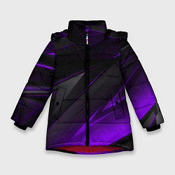 Куртка зимняя для девочки Черно-фиолетовая геометрическая абстракция, цвет: 3D-красный