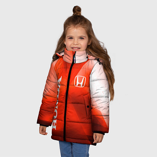 Зимняя куртка для девочки Honda - красная абстракция / 3D-Светло-серый – фото 3