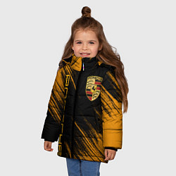 Куртка зимняя для девочки Порше - Оранжевые потертости, цвет: 3D-светло-серый — фото 2