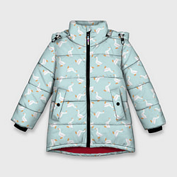 Куртка зимняя для девочки Гуси на нежно-голубом паттерн, цвет: 3D-красный