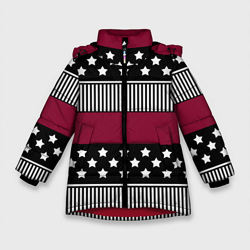 Зимняя куртка для девочки Burgundy black striped pattern / 3D-Красный – фото 1