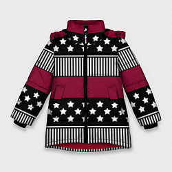 Куртка зимняя для девочки Burgundy black striped pattern, цвет: 3D-красный