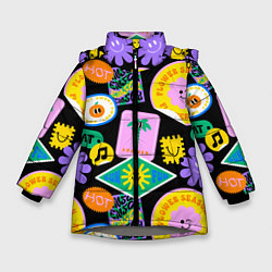 Зимняя куртка для девочки Летние наклейки pop-art паттерн