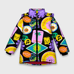 Куртка зимняя для девочки Летние наклейки pop-art паттерн, цвет: 3D-красный