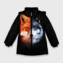 Куртка зимняя для девочки Волк и Лисица, цвет: 3D-черный