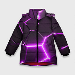 Куртка зимняя для девочки Фиолетовые неоновые геометрические плиты, цвет: 3D-красный