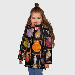 Куртка зимняя для девочки Панно из ракушек и верёвок, цвет: 3D-светло-серый — фото 2