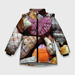 Куртка зимняя для девочки Композиция из океанских ракушек, цвет: 3D-светло-серый