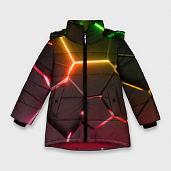 Куртка зимняя для девочки Неоновые радужные плиты, цвет: 3D-красный