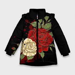 Куртка зимняя для девочки Прекрасные розы, цвет: 3D-черный
