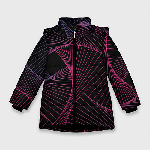 Зимняя куртка для девочки Неоновые волны градиент / 3D-Черный – фото 1