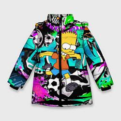 Куртка зимняя для девочки Барт Симпсон - центр-форвард на фоне граффити, цвет: 3D-черный