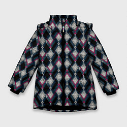Куртка зимняя для девочки Классический ромбовидный текстурированный узор на, цвет: 3D-черный