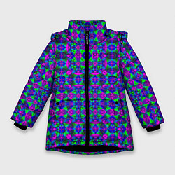 Куртка зимняя для девочки Калейдоскопический неоновый узор, цвет: 3D-черный