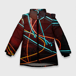 Куртка зимняя для девочки Неоновые лучи на тёмной поверхности, цвет: 3D-светло-серый