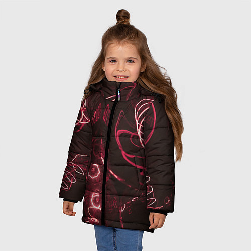Зимняя куртка для девочки Неоновые тусклые фонари / 3D-Красный – фото 3