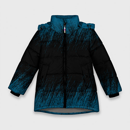 Зимняя куртка для девочки Синие штрихи на черном / 3D-Светло-серый – фото 1