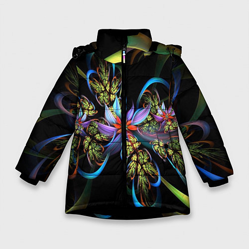 Зимняя куртка для девочки Необычный абстрактный узор / 3D-Черный – фото 1