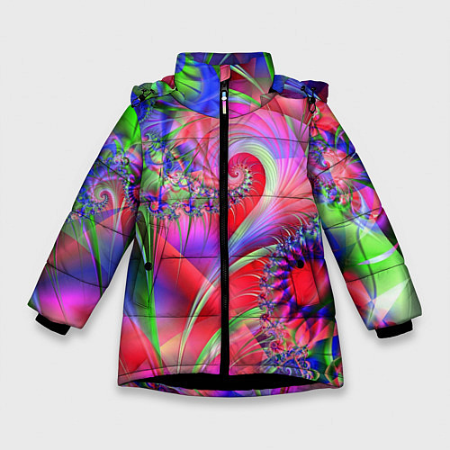 Зимняя куртка для девочки Фракталы нежных оттенков / 3D-Черный – фото 1