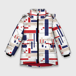 Зимняя куртка для девочки Геометрический узор Орион красно-синий на белом
