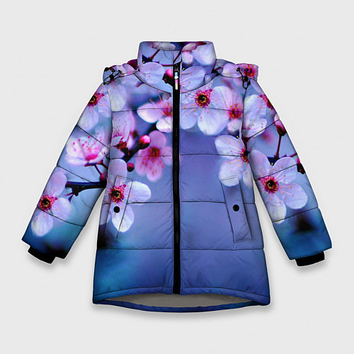 Зимняя куртка для девочки Цветы дерева Черри Блоссом / 3D-Светло-серый – фото 1