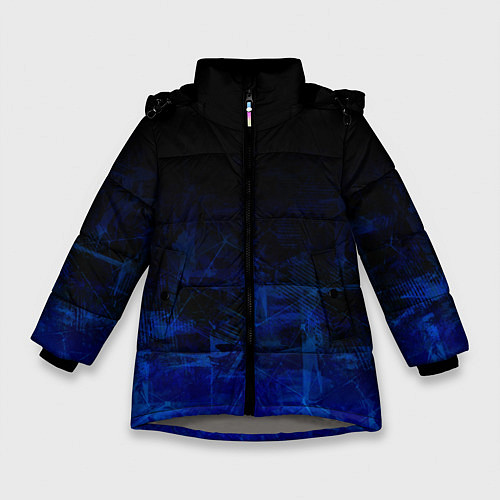 Зимняя куртка для девочки Однотонный черный и темно синий гранжевый градиент / 3D-Светло-серый – фото 1
