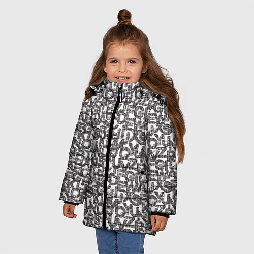 Зимняя куртка для девочки Алфавит гранж / 3D-Светло-серый – фото 3