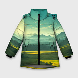 Куртка зимняя для девочки Зелёная долина, пейзаж, цвет: 3D-светло-серый