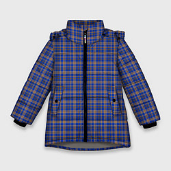 Куртка зимняя для девочки Синий с горчичным в клетку, цвет: 3D-светло-серый