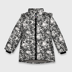 Куртка зимняя для девочки Череп в капюшоне, цвет: 3D-светло-серый