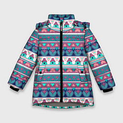 Куртка зимняя для девочки Этнический орнамент терракотово-серый полосатый, цвет: 3D-светло-серый