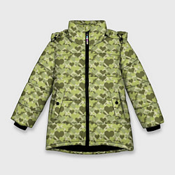 Куртка зимняя для девочки Милитари сердце пиксель, цвет: 3D-черный