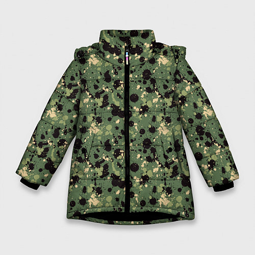 Зимняя куртка для девочки Милитари клякса мини / 3D-Черный – фото 1