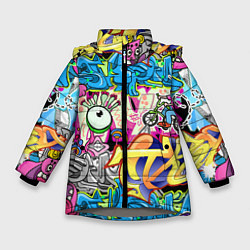 Куртка зимняя для девочки Велосипедист и глаз граффити, цвет: 3D-светло-серый