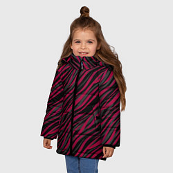 Куртка зимняя для девочки Модный полосатый красно- черный узор Зебра, цвет: 3D-светло-серый — фото 2