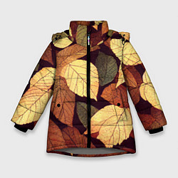 Зимняя куртка для девочки Листья осени узор